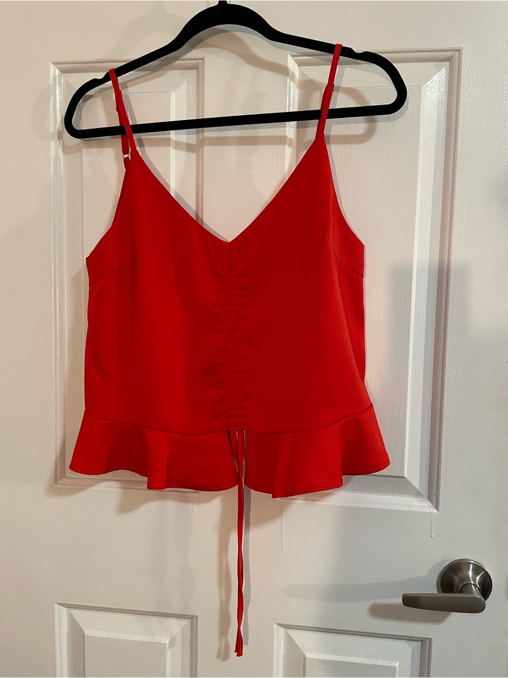 Red V-Neck Peplum Camisole with Tie Detail - Women Tops